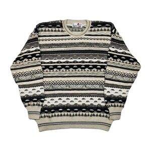 Vtg Florence Tricot Sweater Men's L 3D Cable Knit Textured Coogi Style 80's